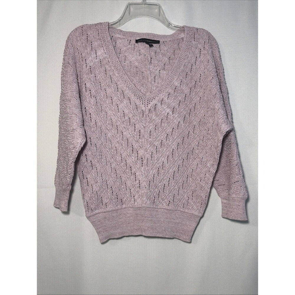 WHBM Women's M V-Neck Dolman Sweater Pointelle Knit Pink 3/4 sleeve